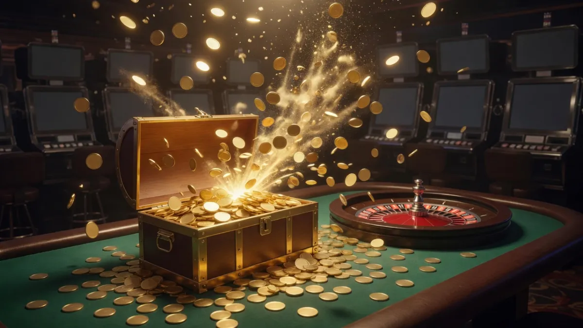 Goldmünzen und funkelndes Licht – Bonus im Online-Casino